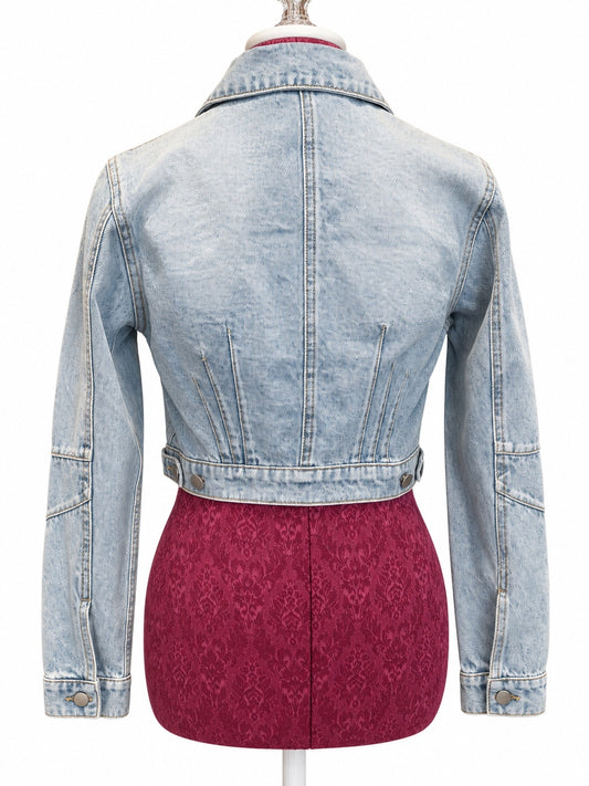 VEVERET Cherry Embroidered Cropped Denim Jacket – Women’s Small - NWOT