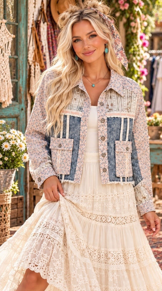 POL Floral & Lace Denim Jacket – Size M - New Without Tags