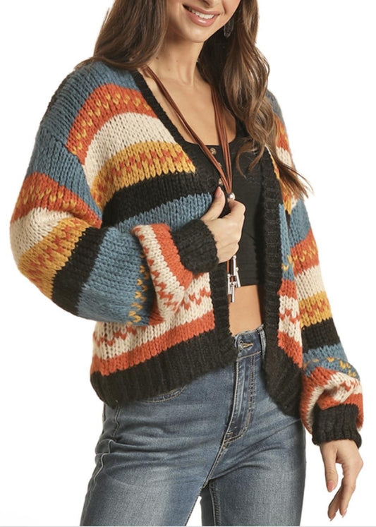 Rock & Roll Denim Rust Open Knit Cardigan – Women’s Small