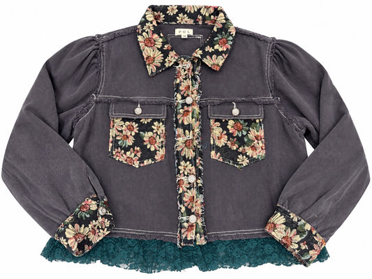 POL Floral Tapestry & Lace Jacket – Size Medium