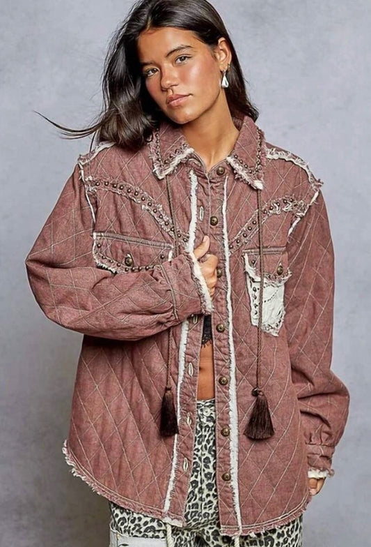 POL Studded Lace Quilted Jacket – Size Small New