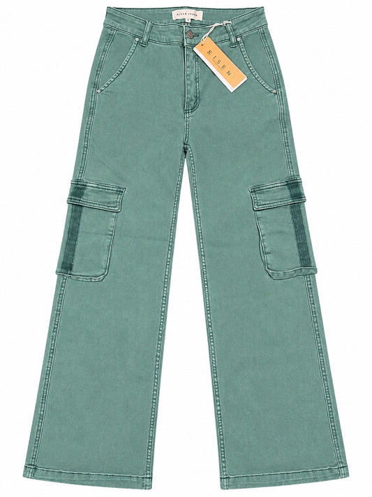 RISEN Jade High-Rise Wide-Leg Cargo Jeans Multiple Sizes Available