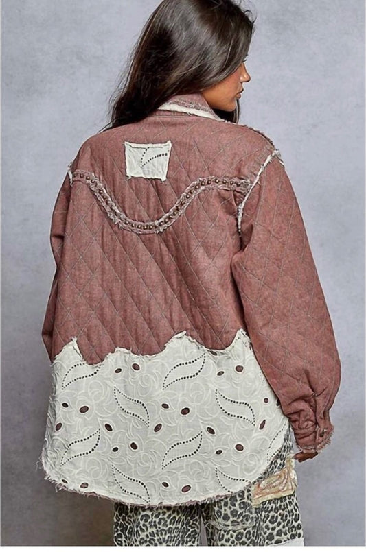 POL Studded Lace Quilted Jacket – Size Small New